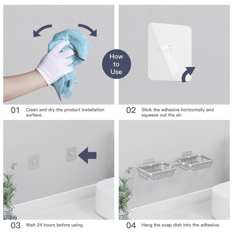 dancrul 2 Soap Dishes Holder Shower Drill-Free Soap Bar Holder for Shower Wall Shower Soap Holder for Bathroom  Rustproof Aluminum Sponge Holder for Kitchen Square (Silver) 1 Pack - Image 5